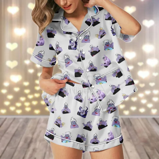 Ursula Halloween Villain Witch Of The Sea Satin Short-Sleeve Pajamas Set