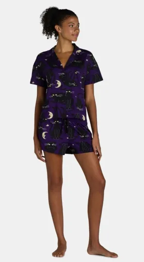 Discover Halloween Women’s Black Cat Shorty Relaxed Pajama Set, 2-Piece, Size M (8/10)