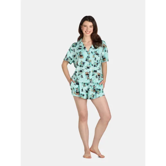 Discover Way to Celebrate Women’s Witch Print Shorty 2-Piece Pajama Set, Torquoise Size M
