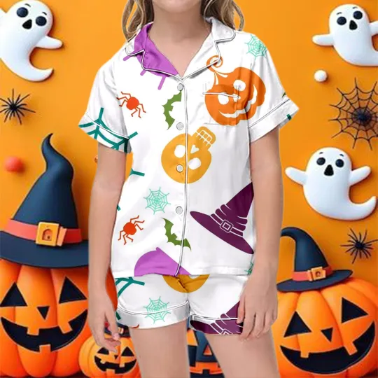 Girls Halloween Outfits Cute Fashion Short Sleeve Shorts Pajama Set For Toddler