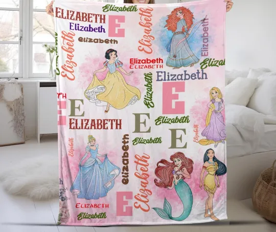 Discover Personalized Watercolor Disney Princess Blanket, WDW Disneyland Baby Girl Trip B