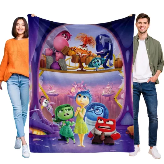 Inside Out Flannel Blanket, Disney Movie Cartoon Fun Fleece Blanket