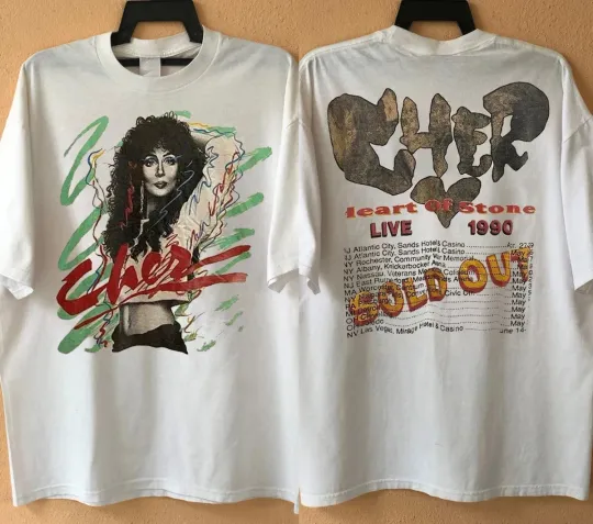 Discover Cher Heart of Stone Live 1990 Sold Out Concert T-Shirt, Cher Tour 1990 T-Shirt
