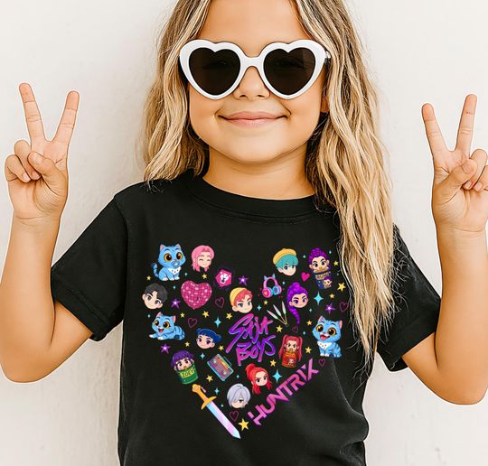 Discover Retro Huntrix Heart Shirt,Kpop Demon Hunters Tee, Saja Boys Group Shirt