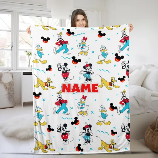 Personalized Mickey and Friends Blanket, Custom Name Disney Blankets, Disney Fam