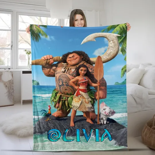 Discover Personalized Disney Moana Blanket, Baby Girl Princess Moana Birthday Girl Gift,