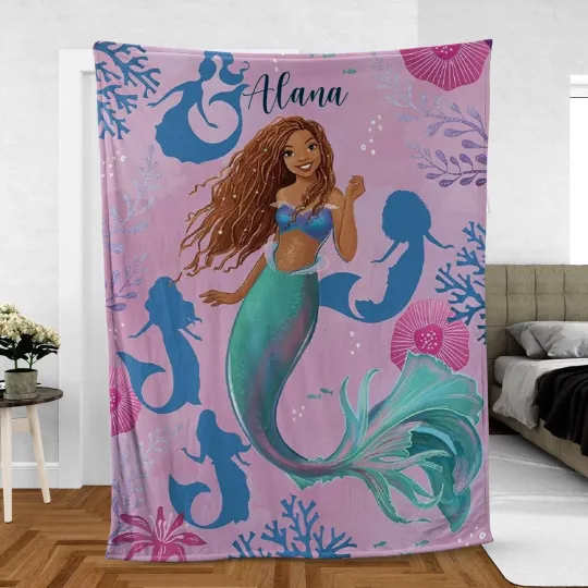 Discover Personalized Disney LittleMermaid Fleece Blanket, Custom Name Disneyland Princes