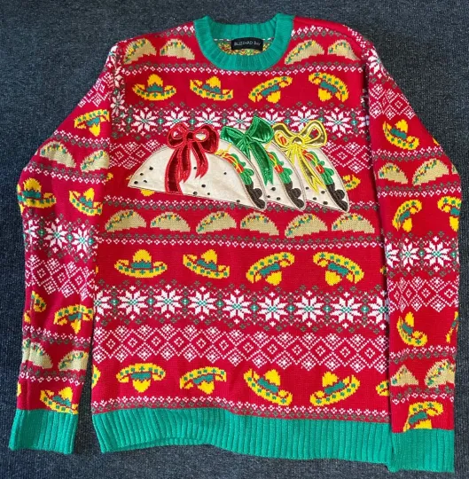Discover Ugly Christmas Sweater with Tacos size M Unique and Festive V25