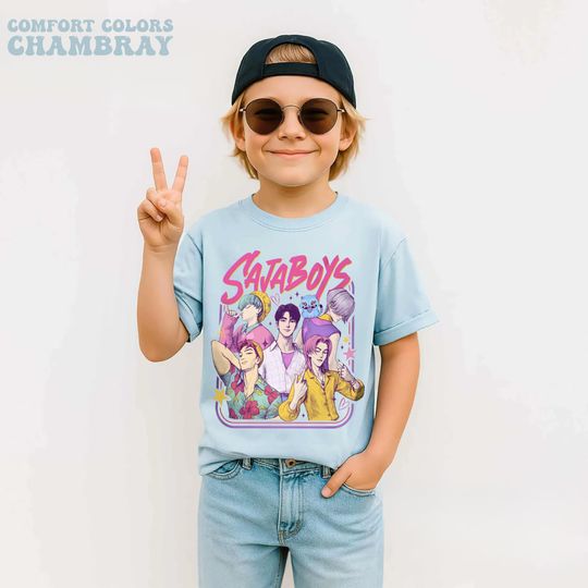 Discover Saja Boys Boy Band Kids Shirt, Kpop Demon Hunters Movie Boy Shirt, Bootleg Retro Movie Kids Shirt, Demon Hunters Merch Youth Shirt