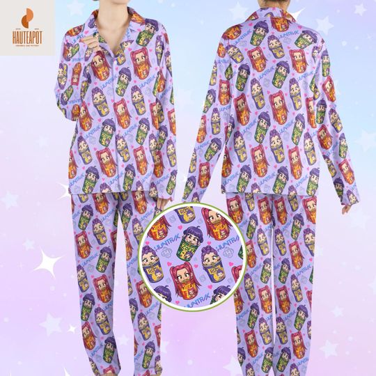 Huntrix Girl Band Pajamas Set, Kpop Demon Pjs Pants, Mira Rumi Joey Sleepwear, Demon Hunter Merch, Huntrix Fan Gift, Gift For Kids