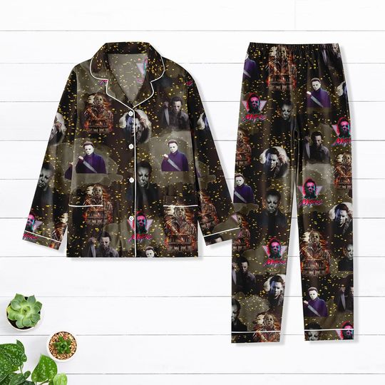Michael Myers Horror Pajama Set, Halloween Horror Movie Sleepwear, Scary Killer PJ Set, Spooky Long Sleeve Pajamas, Halloween Gift