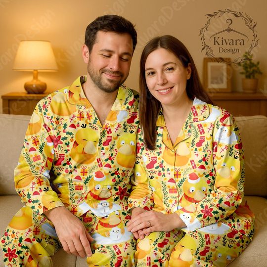 Discover Psyduck Festival Pajama Set - Anime Inspired - Comfortable Kawaii Loungewear Gift for Anime Fans