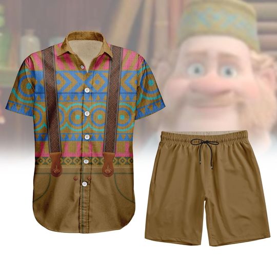 Discover Oaken Shopkeeper Cosplay Button Shirt, Disney Frozen Hawaiian Shirt, Halloween Shorts Men, Cartoon Halloween Costume Shirt For Men