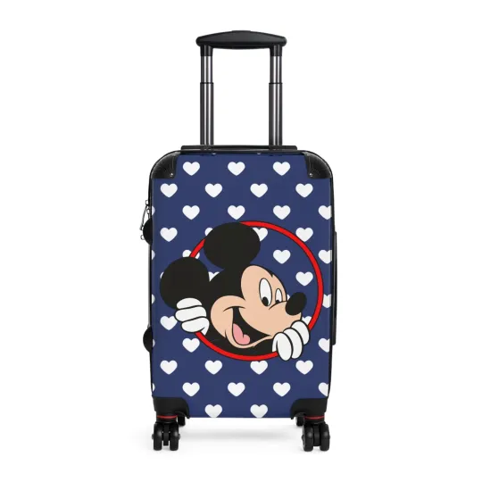 Discover Mickey Mouse Suitcase, Luggage for Disney Fans, Travel Gift, Heart Print Carry