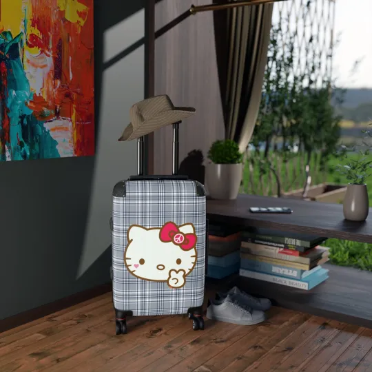 Tartan Pattern Suitcase - Hello Kitty Teen Vacation Bag, Cute Luggage Organizer
