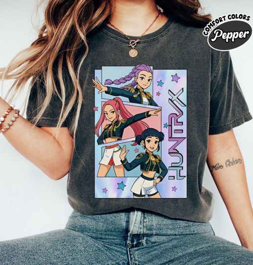 Discover Huntrix Girl Kpop Demon Hunters Kid Shirt Mira Rumi Zoey Tee Huntrix Kids Shirt Kawaii Tshirt Youth Graphic Gift for Daughter