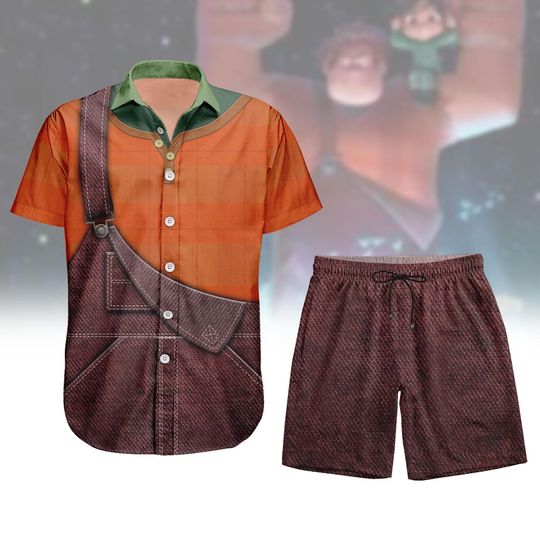 Discover Wreck-It Ralph Cosplay Button Shirt, Disney Character Hawaiian Shirt, Halloween Party 2025 Shorts Men, Wreck-It Ralph Costume For Him