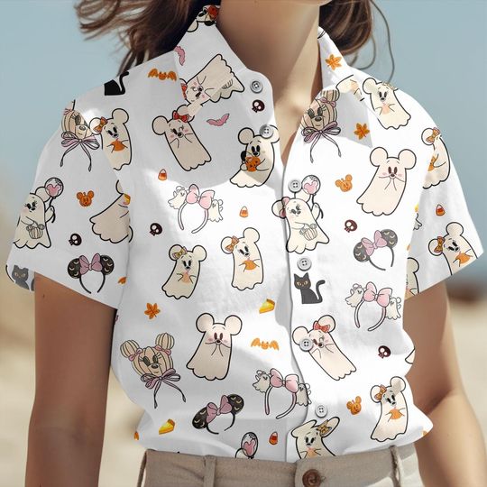 Discover Disney Mickey And Minnie Ghost Spooky Vibes Button Shirt, Boo To You Hawaiian Shirt, Girly Disney Halloween, Spooky Season Gift