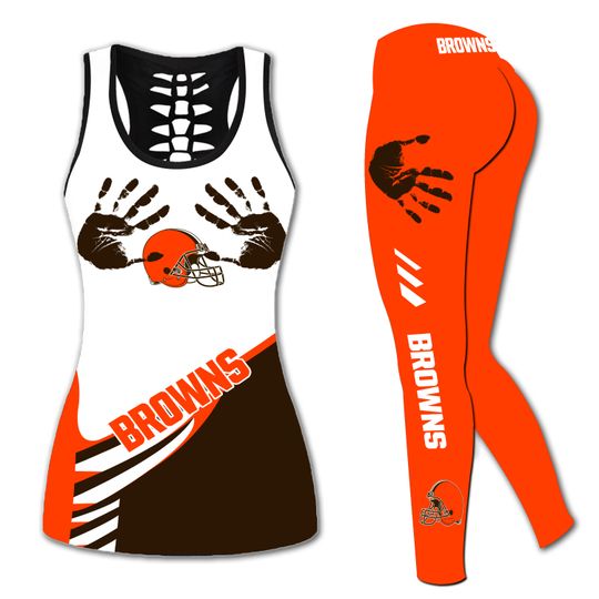 Cleveland Browns Hollow Tank Top Legging Sets, Football Team Sports Yoga Set