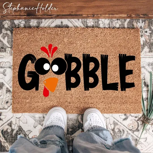 Gobble Doormat, Gobble Till You Wobble Cute Turkey Doormat, Thanksgiving Doormat, Fall Doormat, Turkey Doormat