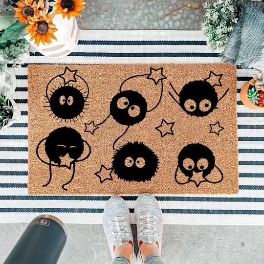 Discover Soot Sprite Doormat, Cute Star Holding Dust Bunny Welcome Mat, Anime Inspired Porch Rug, Fall Entryway Decor, Front Door Mat, Outdoor Rug