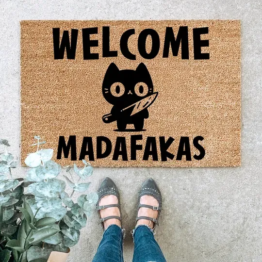Madafakas Mufka Black Cat Doormat, Funny Doormat, Gift for Her