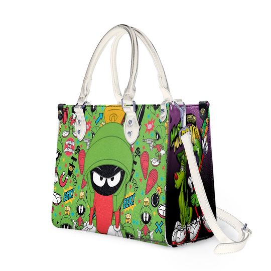 Personalized Marvin the Martian Leather Handbag, Looney Tunes Leather Bag Gift
