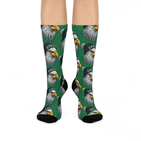 Green Eagle Design Cushioned Crew Socks for Wildlife Lovers, Comfortable Sock Gift, Hiking, Sports, Father's Day, Nature Enthusiast