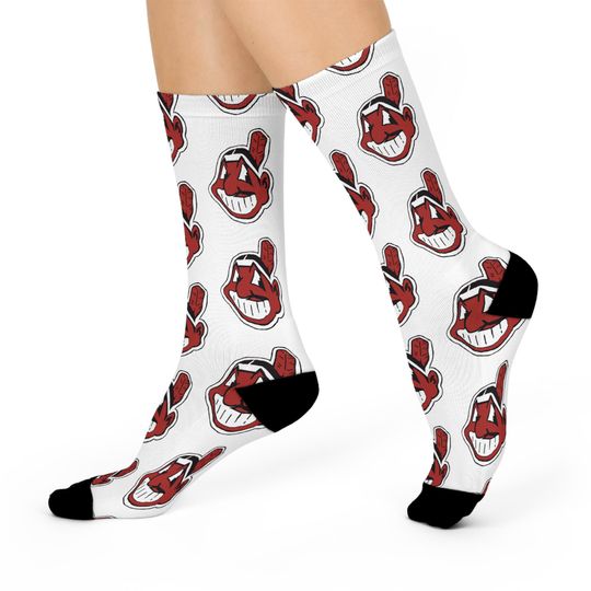 Discover Hand-Drawn Cleveland Guardians Vintage-Inspired Mascot Socks - Classic Baseball Fan Art