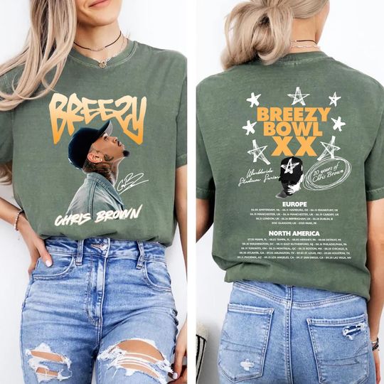 Discover Vintage Chris Brown Breezy Bowl XX Tour 2 Sided Shirt, Breezy Tour 2025 Shirt