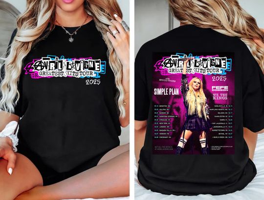 Discover Vintage Avril Lavigne Greatest Hits Tour 2025 2 Sided Shirt