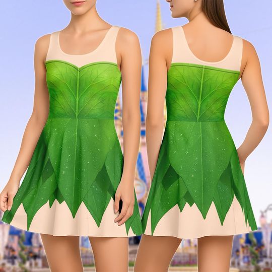 Tinker Bell Cosplay Skater Dress, Disney Fairy Tale Princess Women Dress, Halloween Party Dress