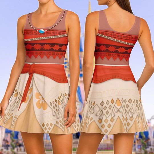 Moana Princess Skater Dress, Moana's Journey Dress, Disney Princess Women Dress, Halloween Disneybound Cosplay Outfit