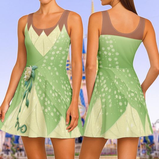Tiana Princess Skater Dress, Princess And The Frog Dress, Disney Princess Women Dress, Halloween Disneybound Running Dress