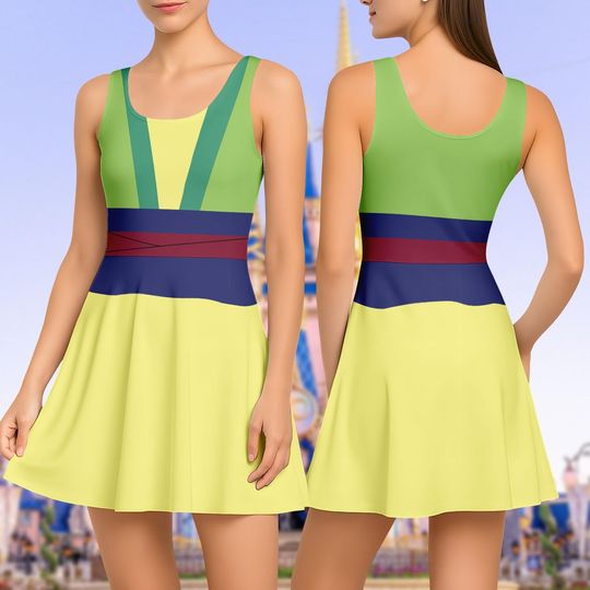 Mulan Princess Skater Dress, Mushu Dragon Costume Dress, Disney Princess Women Dress, Halloween Disney Cosplay Outfit