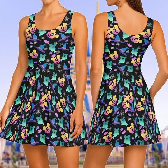 Mickey Halloween Skater Dress, Cute Ghost Pumpkin Bat Woman Dress, Disney Party Outfit, Spooky Season Gift