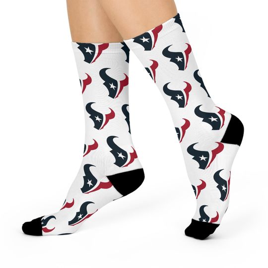 Discover Hand-Drawn Houston Texans Logo Socks - White Star with Gray Texas Design Cushioned Crew Socks