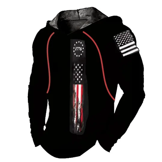 3D Hoodie T-Shirt American Flag Distressed Patriotic 1776 Short Sleeve Pullover