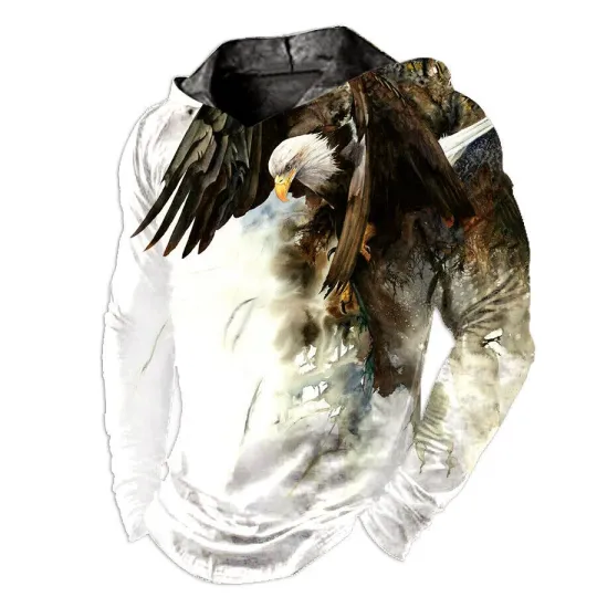 Discover Men's 3D Eagle Hoodie White Soft Lightweight Sweater