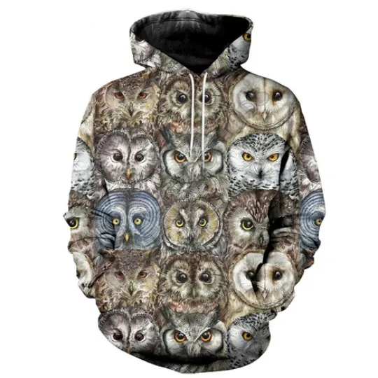 Discover New Vintage Owl Face animal Women Men 3D Print Hoodies Pullovear Sweatshirts