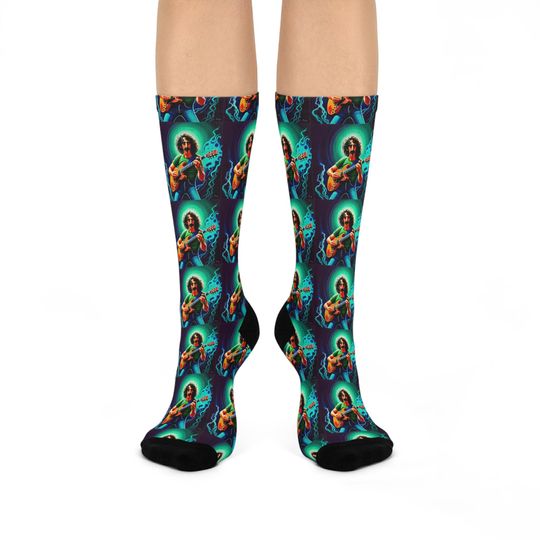 Discover Blue & Green Frank Zappa Guitar Socks - Bold Music Legend Design