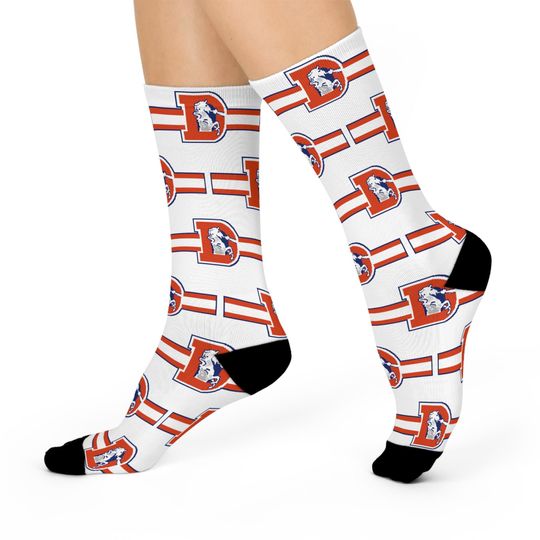 Discover Hand-Drawn Retro Broncos-Inspired Crew Socks - Nostalgic Football Art Cushioned Crew Socks
