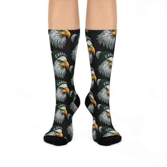 Discover Black Eagle Design Cushioned Crew Socks for Wildlife Lovers, Comfortable Sock Gift, Hiking, Sports, Father's Day, Nature Enthusiast