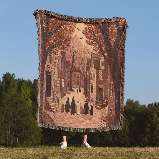 Discover Halloween Village Woven Blanket, Spooky Autumn Throw