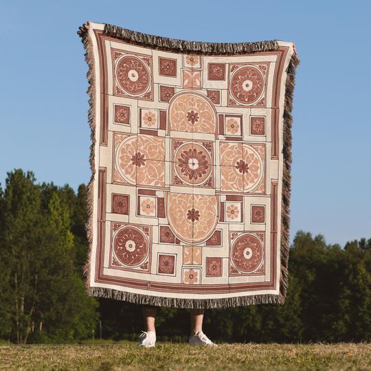 Mediterranean Tile Woven Blanket, Southwestern Geometric Couch Blanket