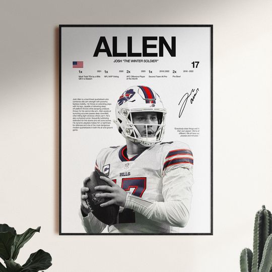 Josh Allen Football Poster - Vertical Wall Art Print for Home Decor