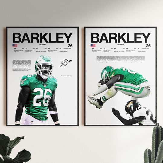 Discover Saquon Barkley Poster - Football Wall Art - American Football Decor - Man Cave Art