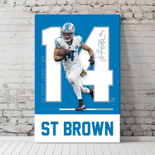 Amon-Ra St. Brown Poster Detroit Lions Minimalist Football Wall Art for Bedroom Game Room Man Cave