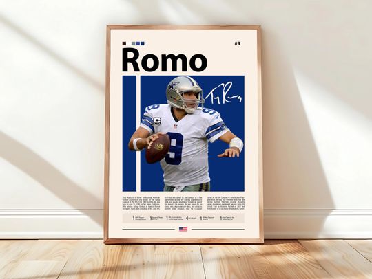 Tony Romo Dallas Cowboys Poster - Football Wall Art, Sports Bedroom Decor, Man Cave Print