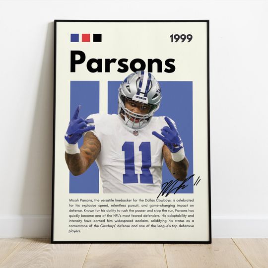 Micah Parsons Poster Dallas Cowboys Football Wall Art Bedroom Decor Man's Cave